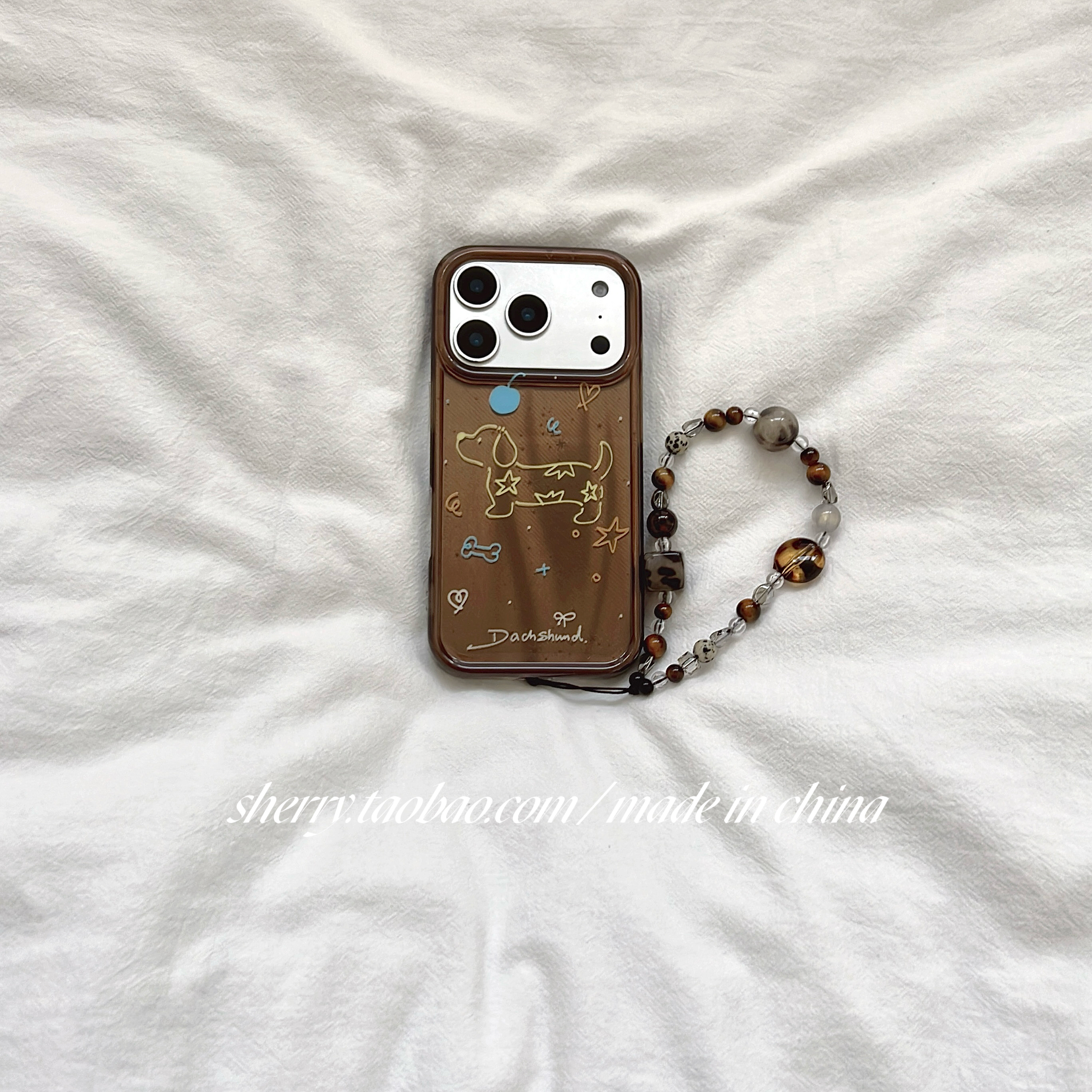 SHERRY美拉德棕线条星星狗手机壳