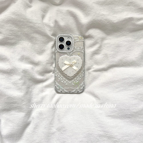 SHERRY透明细闪蕾丝爱心手机壳