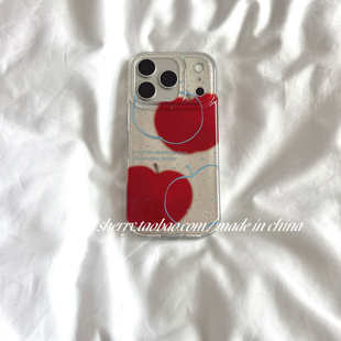 ins风蓝线条英文红苹果适用于苹果17ProMax手机壳iPhone16Pro小众少女心15简约14小清新极简高级中性 SHERRY