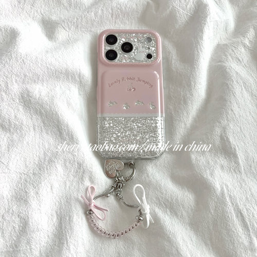 SHERRY*ins风粉色拼接银闪钻兔子樱桃适用于苹果18ProMax手机壳iPhone17Pro小众少女心16简约清新15卡通可爱