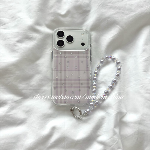 SHERRY*ins风温柔紫色格纹银星星适用于苹果18ProMax手机壳iPhone17Pro小众少女心16简约15小清新卡通可爱夏