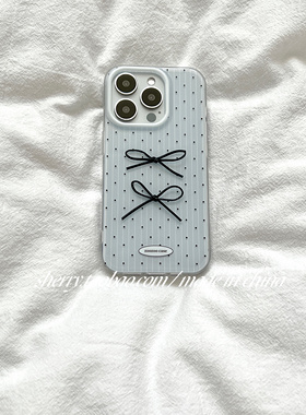 SHERRY*ins温柔蓝色条纹黑波点蝴蝶结适用于苹果17ProMax手机壳iPhone16Pro小众15少女心14简约13小清新夏日