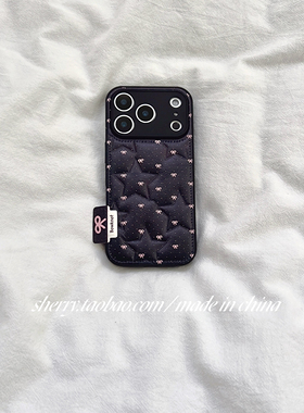 SHERRY*ins风黑色压纹星星蝴蝶结适用于苹果17ProMax手机壳iPhone16Pro小众少女心15简约14温柔清新卡通可爱