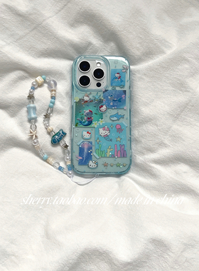 SHERRY*ins风夏日透蓝色海底水母美人鱼kt猫适用于苹果17ProMax手机壳iPhone16Pro小众15少女心14简约13清新