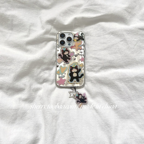 16星星报纸小黑猫手机壳可爱卡通