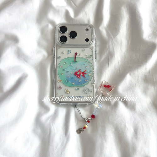 ins风透明青苹果锦鲤手机壳卡通