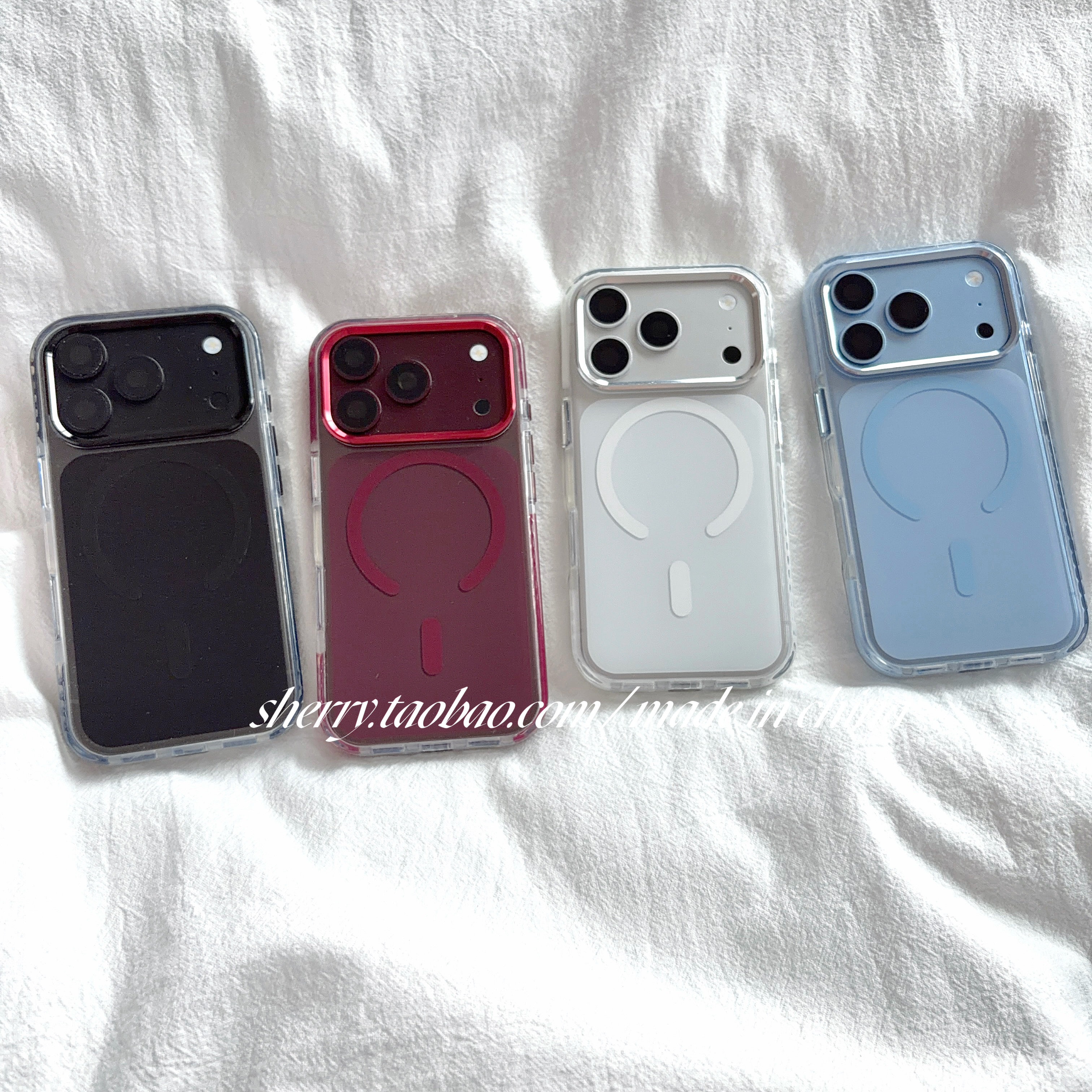 SHERRY*ins风勃艮第酒红冰川蓝黑白纯色磁吸适用于苹果18ProMax手机壳iPhone17Pro小众少女心16简约高级感15