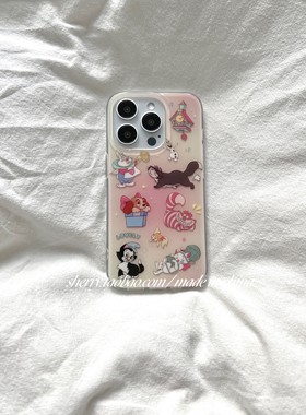 SHERRY*ins可爱粉黄晕染猫咪狗狗兔子鱼儿适用于苹果17ProMax手机壳iPhone16Pro小众15卡通14保护套13少女心