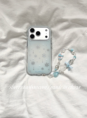 SHERRY*ins风温柔蓝白晕染水滴雪花适用于苹果17ProMax手机壳iPhone16Pro小众少女心15简约14小清新卡通可爱
