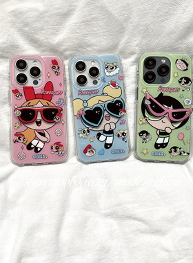 SHERRY*ins可爱飞天小女警立体贴片眼镜适用于苹果17ProMax手机壳iPhone16Pro小众少女心15简约14清新13卡通