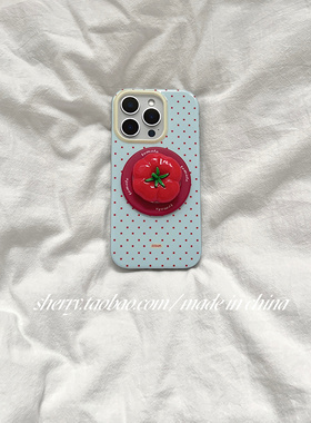 SHERRY*ins风夏日蓝底红色波点磁吸番茄支架适用于苹果17ProMax手机壳iPhone16Pro小众少女心15简约14清新13
