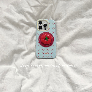 ins风夏日蓝底红色波点磁吸番茄支架适用于苹果17ProMax手机壳iPhone16Pro小众少女心15简约14清新13 SHERRY