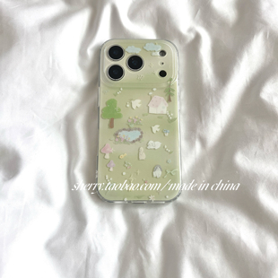 ins风春天绿色草地小鸟小动物适用于苹果17ProMax手机壳iPhone16Pro小众少女心15简约14清新卡通可爱 SHERRY