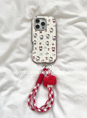 SHERRY*ins风仿皮白满屏红波点kt猫可爱适用于苹果17ProMax手机壳iPhone16Pro小众少女心15简约14清新13卡通