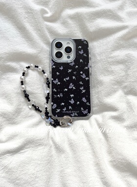 SHERRY*ins风温柔黑色满屏紫色碎花蝴蝶适用于苹果16ProMax手机壳iPhone15Pro小众少女心14简约13小清新高级