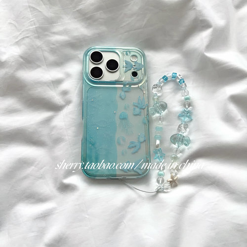 SHERRY*ins风透蓝拼色海底水母小鱼适用于苹果17ProMax手机壳iPhone16Pro小众少女心15简约14小清新卡通可爱
