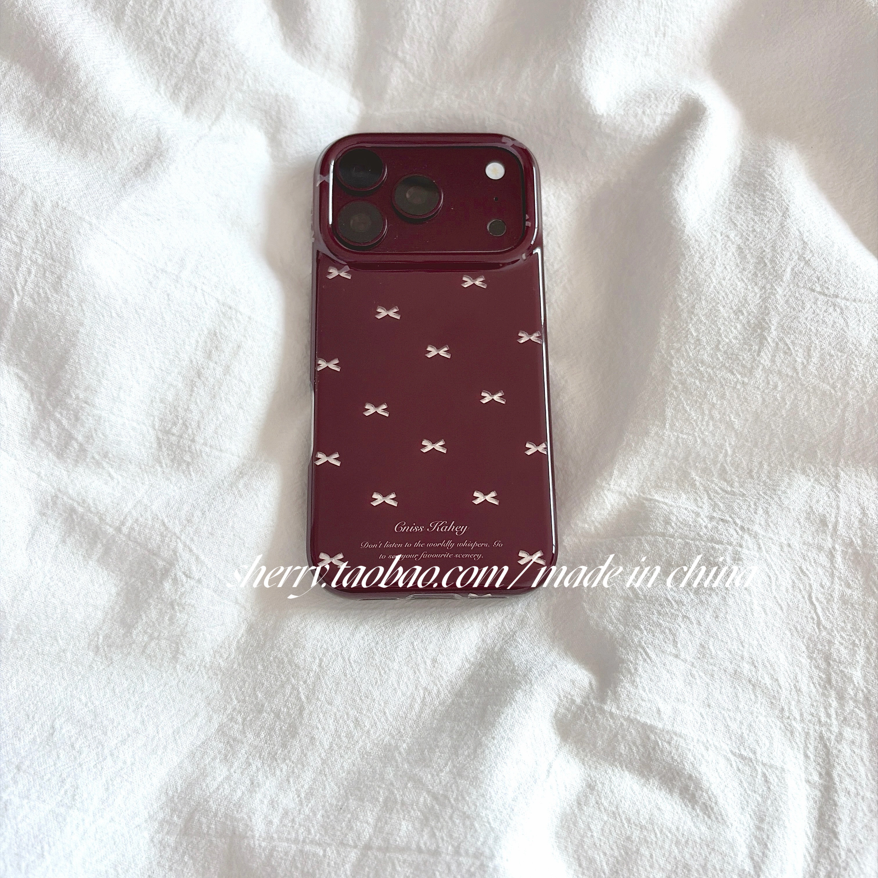 SHERRY*ins风复古酒红银色蝴蝶结高级感适用于苹果18ProMax手机壳iPhone17Pro小众少女心16简约清新15气质冬