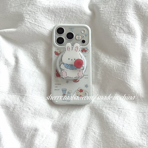 SHERRY*ins风白底红苹果宴兔子磁吸适用于苹果17ProMax手机壳iPhone16Pro小众少女心15简约小清新卡通可爱萌