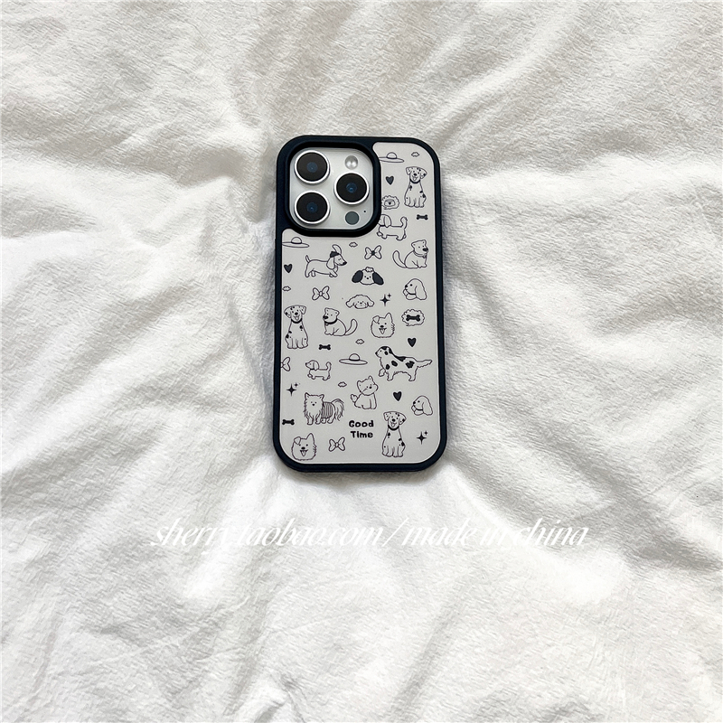 SHERRY*ins风肤感磨砂白色满屏可爱小狗适用于苹果16ProMax手机壳iPhone15Pro小众少女心14简约13小清新卡通