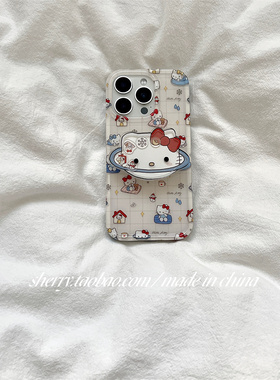 SHERRY*ins风白色格子月亮行星kt猫可爱适用于苹果17ProMax手机壳iPhone16Pro小众少女心15简约14清新13卡通