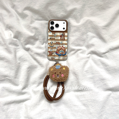 苹果16手机壳简约ins风棕色条纹