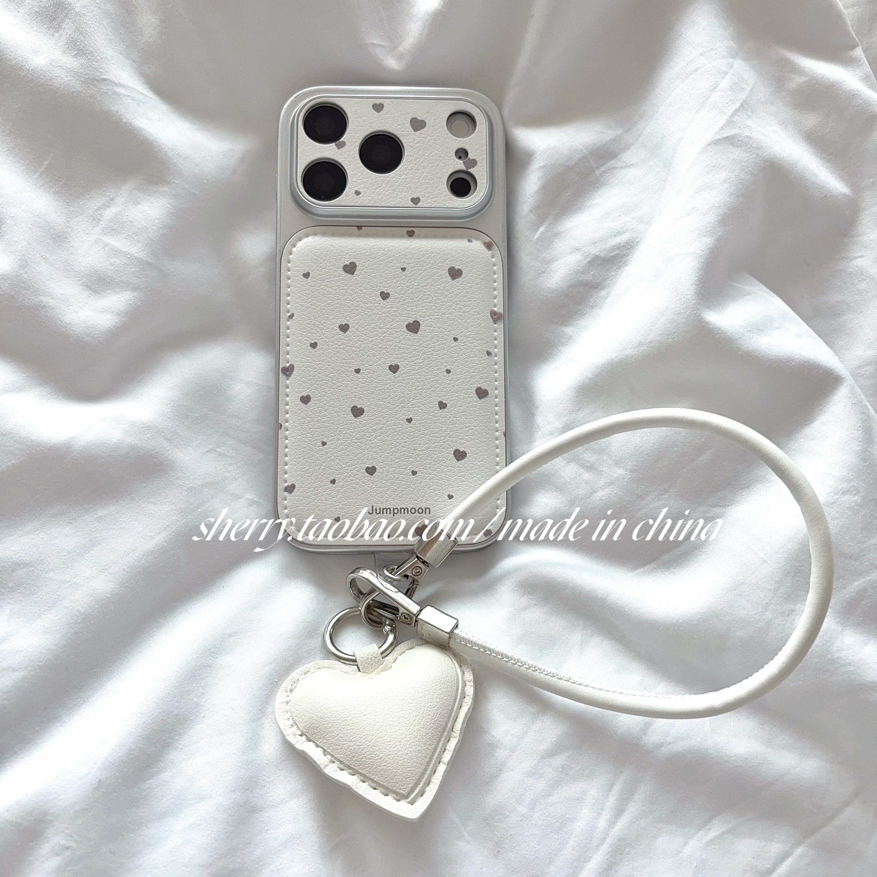 SHERRY*ins风温柔白色皮质爱心高级适用于苹果17ProM