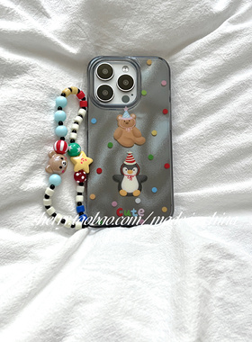 SHERRY*ins风甜酷可爱黑灰彩色波点企鹅小熊适用于苹果17ProMax手机壳iPhone16Pro小众15少女心14简约卡通13