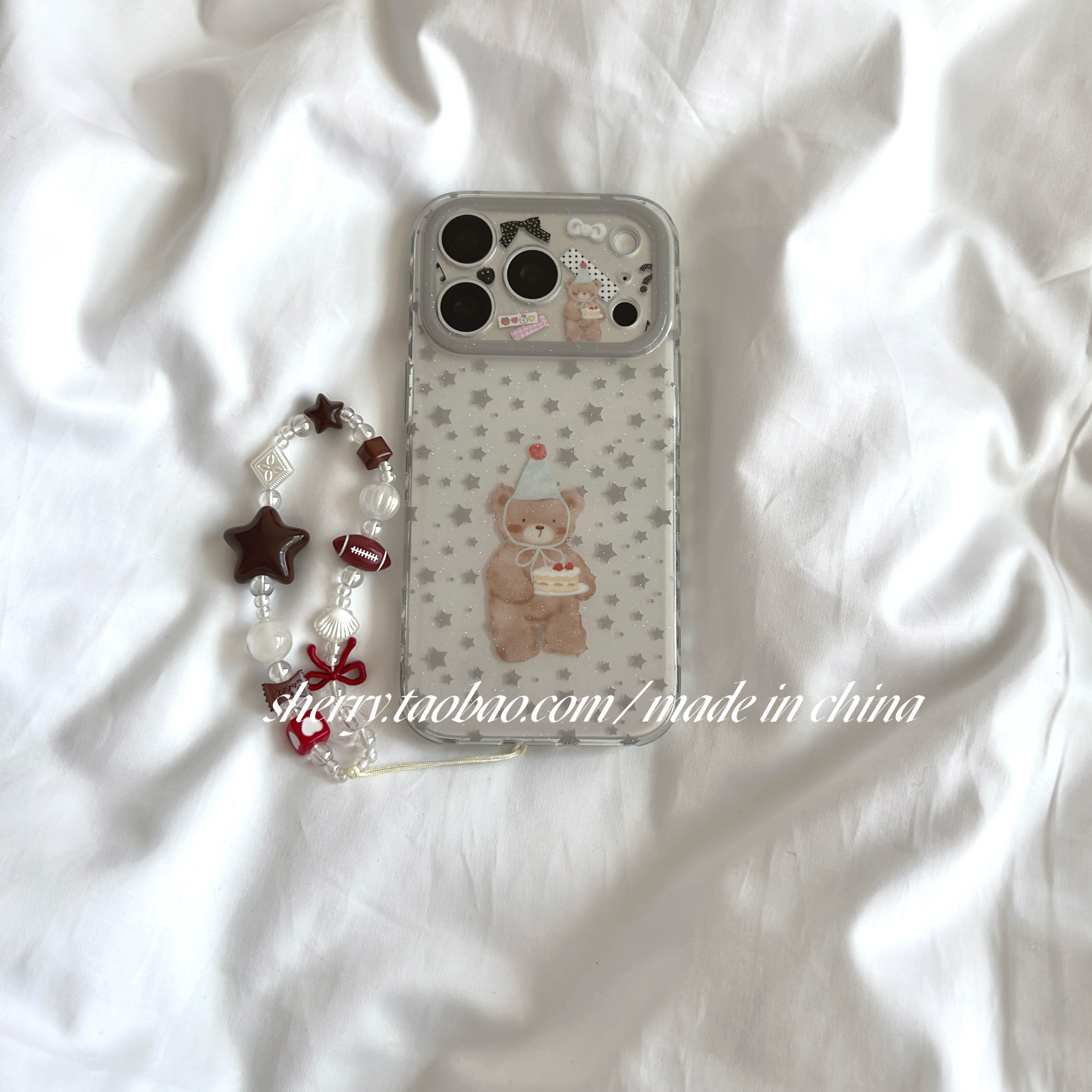 SHERRY*ins风细闪满屏星星蛋糕小熊适用于苹果17ProM
