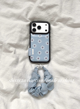 SHERRY*ins风温柔蓝色仿皮质小花朵适用于苹果17ProMax手机壳iPhone16Pro小众少女心15简约14小清新卡通可爱