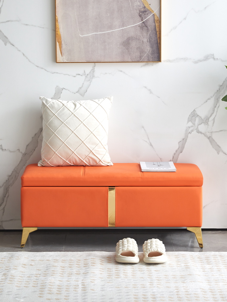 梓传换鞋凳纳帕皮方形可收纳家用