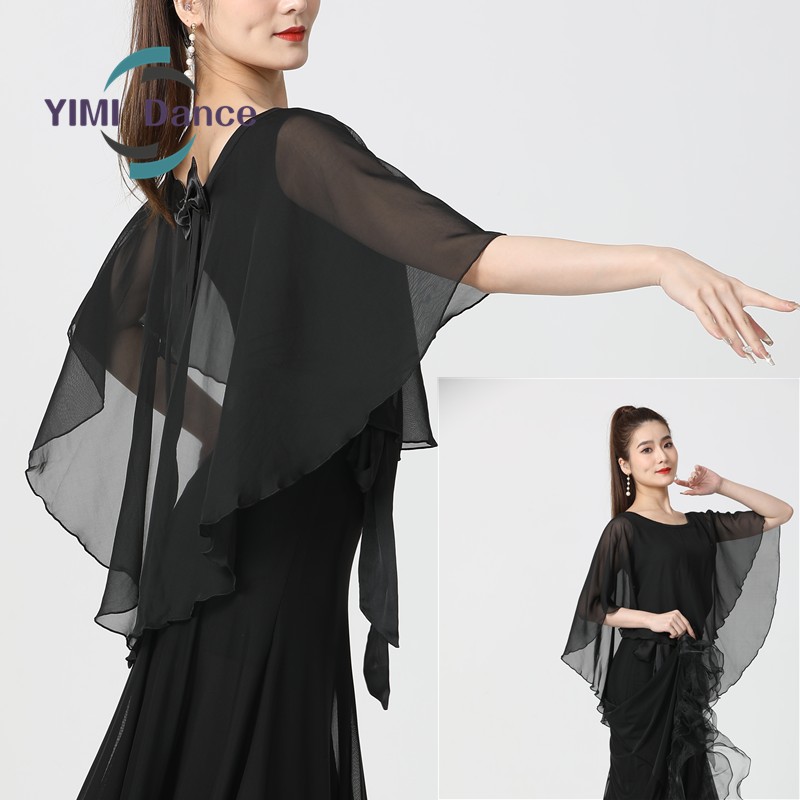 yimidacne时尚摩登舞上衣 成人夏季国标舞蹈练功服 飘逸雪纺披肩