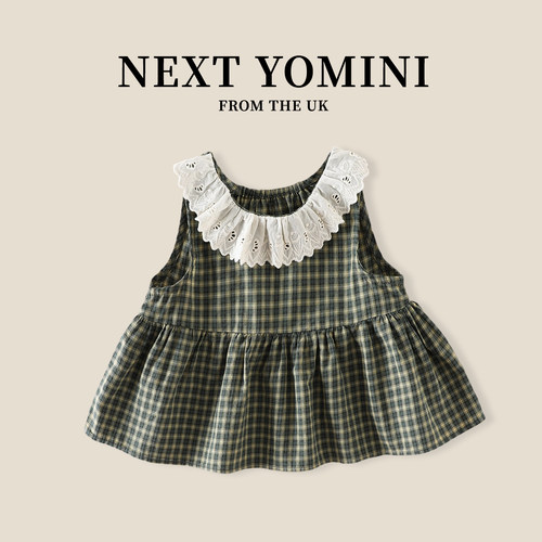 英国NEXT YOMINI 女宝宝衬衫夏季婴幼儿背心格纹无袖女童裙摆上衣