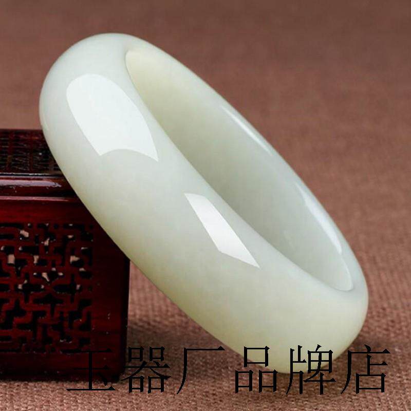 高端老坑和田玉手镯女款羊脂白玉手镯高端青白玉石镯子带证书精品