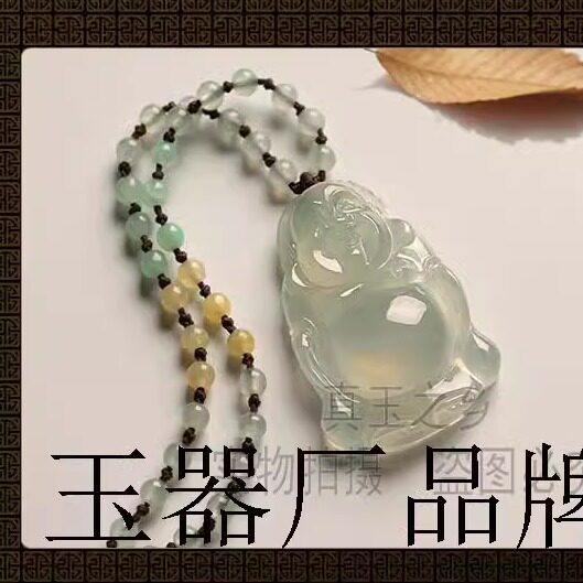 冰种翡翠色站佛吊坠女款未镶嵌弥勒佛锁骨项链高端缅甸小佛公挂件