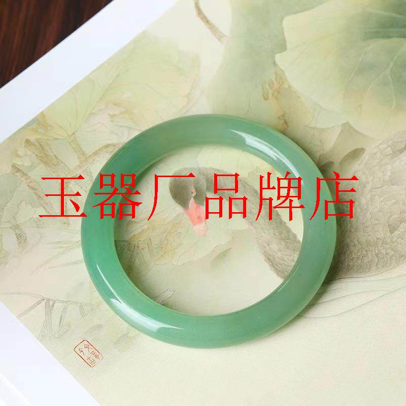 高端东陵玉手镯汉服油青显白玉镯送妈妈礼物绿色翡翠色胖圆条镯饰