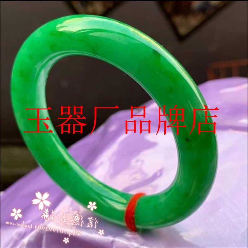 缅甸冰糯种满绿飘花翡翠色玉手镯