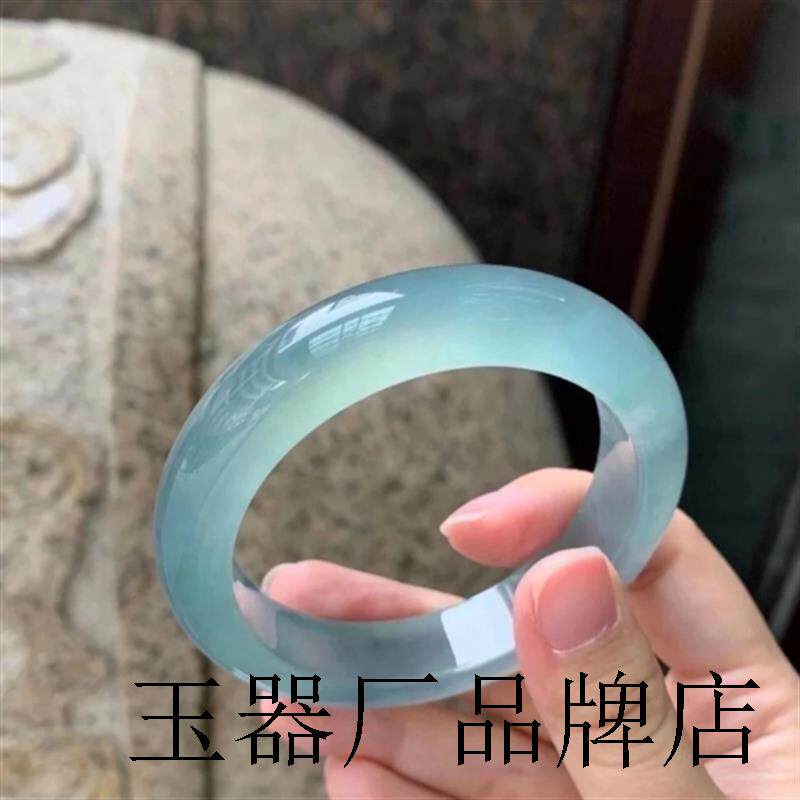蓝水冰种海蓝宝玉镯晴水底天青冻镯子天空蓝翡翠色石英岩玉手镯
