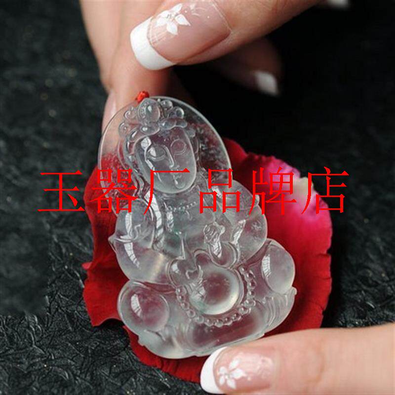 高端缅甸老坑翡翠色高冰种神像吊坠飘花观音菩萨玉吊坠男女款挂件