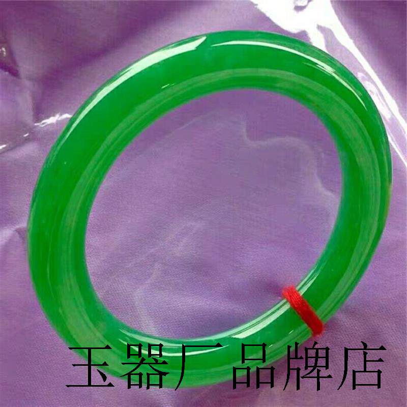 缅甸高品质翡翠色手镯玉石镯冰糯种阳绿圆条手镯满绿色玉镯送礼品