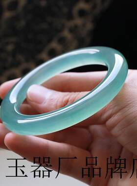 缅甸翡翠天青冻木那高冰晴水岫玉蓝味纯底蓝水危料海宝蓝圆条手镯