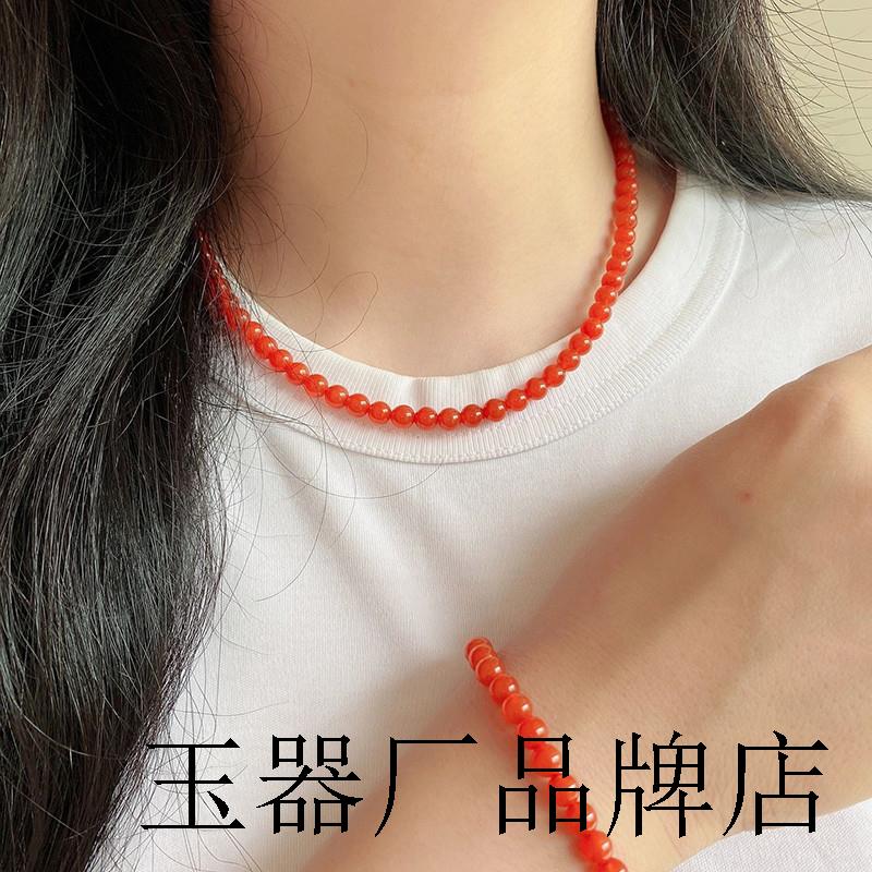 精品南红玛瑙满色满肉樱桃红保山项链女锁骨链小清新女款手串送礼