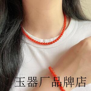 精品南红玛瑙满色满肉樱桃红保山项链女锁骨链小清新女款手串送礼