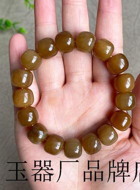 高品质老坑和田玉色且末糖玉老型珠手链男女同款玉石手串单圈送礼