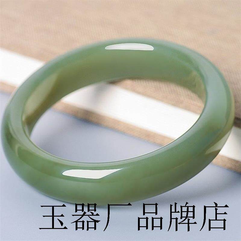 老矿和田玉且末蓝正圈手镯高端精品女款青玉百搭时尚青绿玉镯子