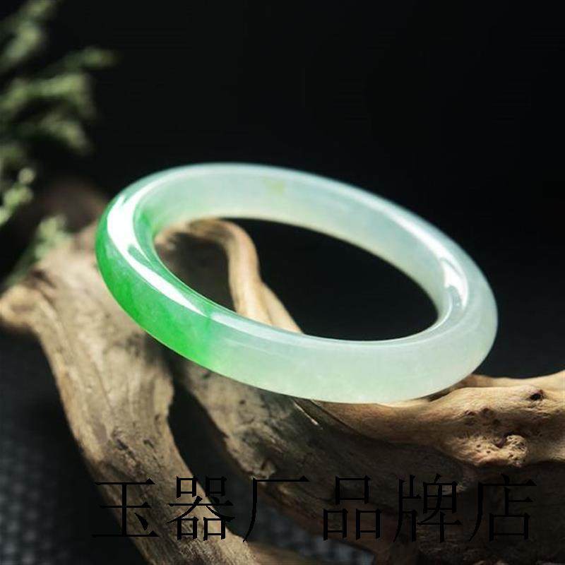 高端玉手镯缅甸翡翠色冰种飘花玉镯子女款圆条阳绿手镯精品手饰品