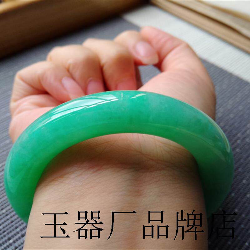 高端缅甸翡翠色阳绿手镯冰糯种满绿圆条玉镯子老坑玉镯子玉石百搭