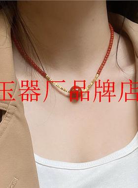 南红玛瑙川料樱桃红色满肉小米珠锁骨链新中式国风新年礼物毛衣链