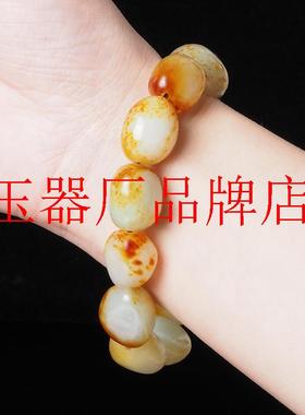 老坑和田玉白玉籽料原石手链黄沁皮青海料玉石随形手串男女款送礼