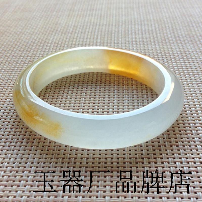 精品缅甸老坑高冰种翡翠色手镯黄翡玉镯子飘花正圈美人镯时尚女款