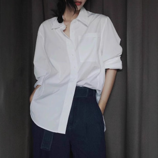 男友风性感中款白色衬衫女2025秋季新款宽松休闲设计感冷淡系睡衣